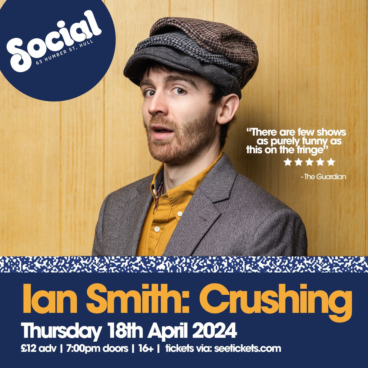 T O N I G H T @Iansmithcomedy brings his Edinburgh Comedy Award-nominated new comedy show 'Crushing' to Hull! 📅 Thursday 18th April 🎟 bit.ly/IanSmithCrushi… Ian presents a show about stress, love and driving a tank with your hairdresser. Three classic and timeless themes.