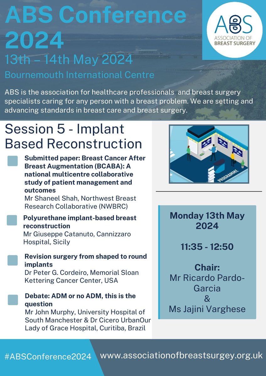 For Session 5 of the #ABSConference2024, our speakers will focus on Implant Based Reconstruction, including a debate about ADMs. Register your place by 22nd April for discounted rates. All registration closes on 3rd May. buff.ly/3Tb64Yd