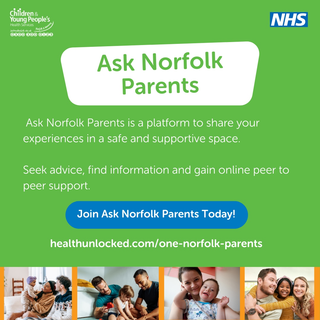 'Ask Norfolk Parents' – your online community forum for shared experiences and support 💕 
Whether it's a parenting tip, talking to someone or seeking health advice, this is the place for you. 
justonenorfolk.nhs.uk/our-services/t…
#AskNorfolkParents #PeerSupport #ParentingSupport