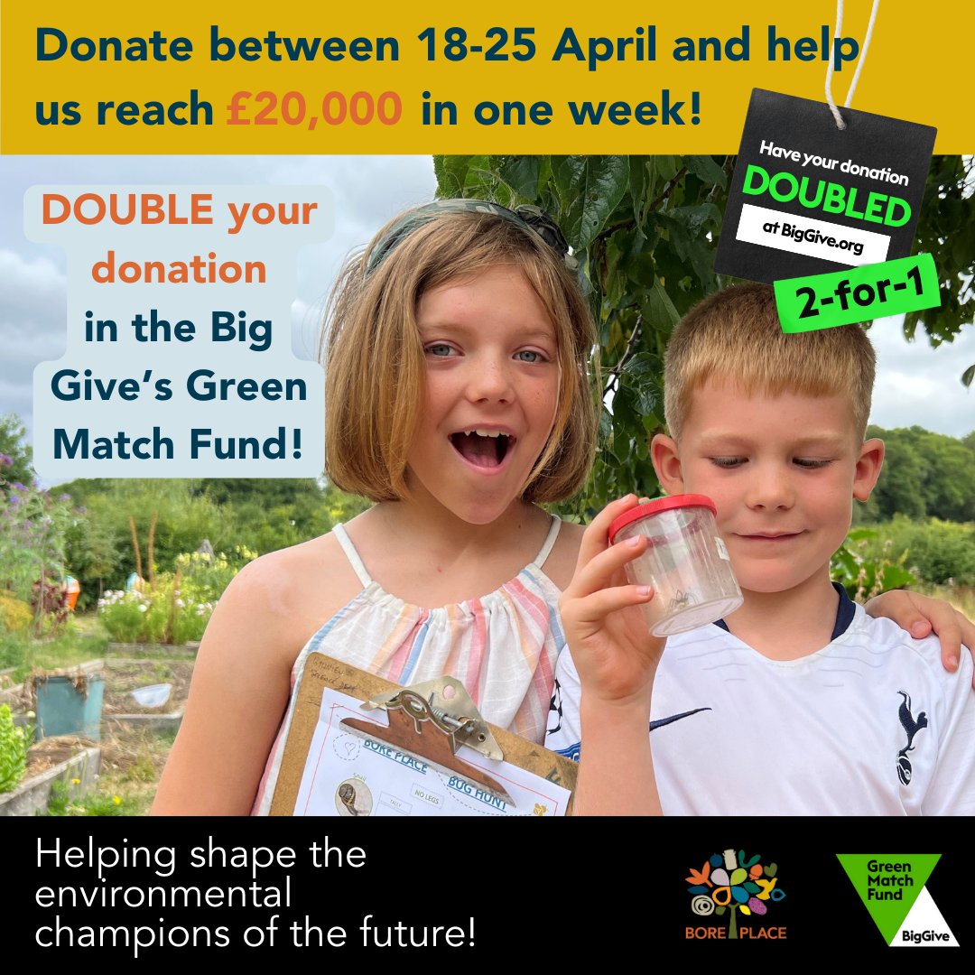 Thanks to @BigGive donations to Bore Place will be DOUBLED by #GreenMatchFund! Help offer free day visits for local primary school children to learn about nature and regenerative farming.

Donate here: 
donate.biggive.org/campaign/a0569…

#2for1nature