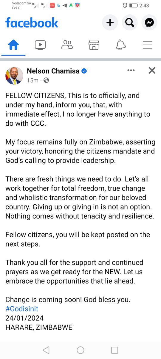 This is what @nelsonchamisa said so those CCC MPs who say they represent the interests @nelsonchamisa in Parliament what exactly are you saying, clarify these contradictions vanhu vazive chokwadi!