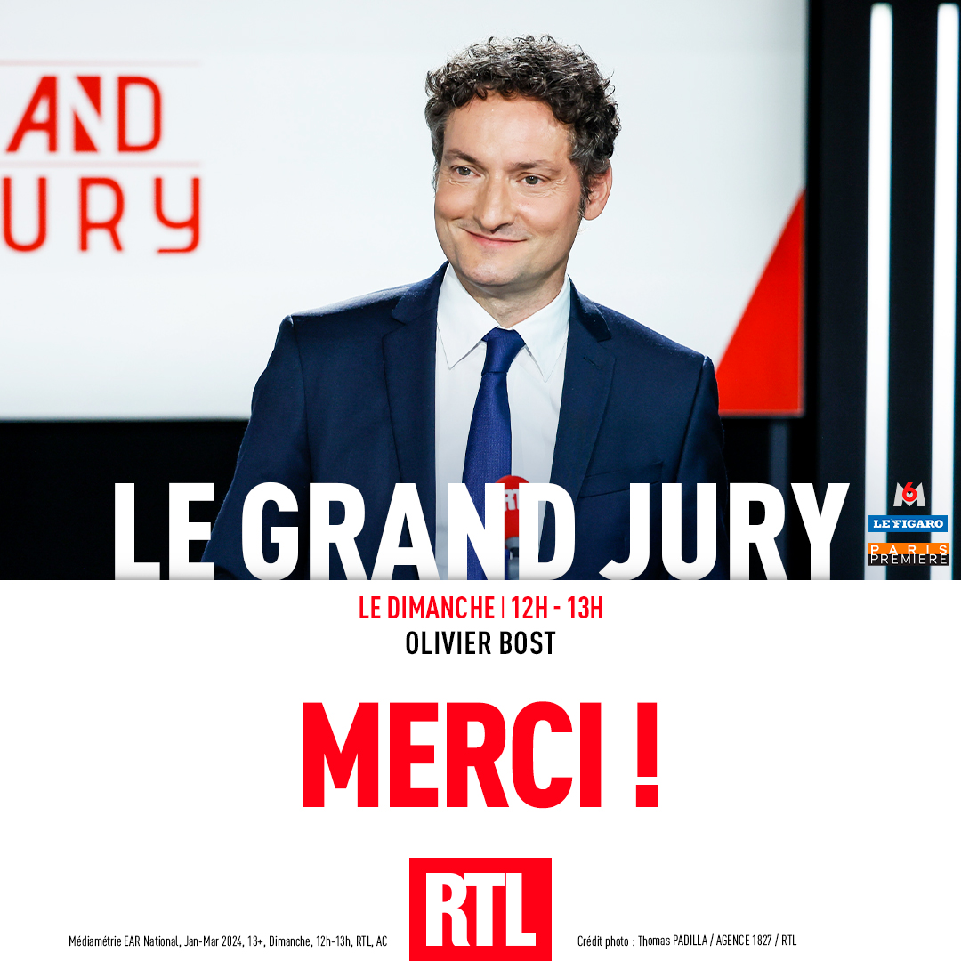 🎙🔴#AudiencesRadio MERCI !

Près de 700K auditeurs tous les dimanches pour LE rendez-vous politique du weekend <a href="/LeGrandJury/">Le Grand Jury</a> sur <a href="/RTLFrance/">RTL France</a>, en partenariat avec <a href="/m6info/">M6 Info</a>, <a href="/Le_Figaro/">Le Figaro</a> et <a href="/ParisPremiere/">Paris Première</a> !

#Radio #Médiamétrie #LeGrandJury