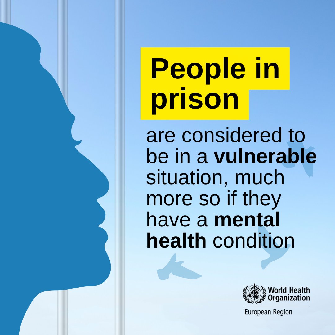 The WHO/Europe 2022 report on prison health is clear: 

✅Create alternatives to incarceration
✅Invest in #MentalHealth workers
✅Ensure care continuity in and outside prisons 

#MentalHealthMatters even more so in prisons. 
bit.ly/443Ydzx 
#PrisonHealth2024