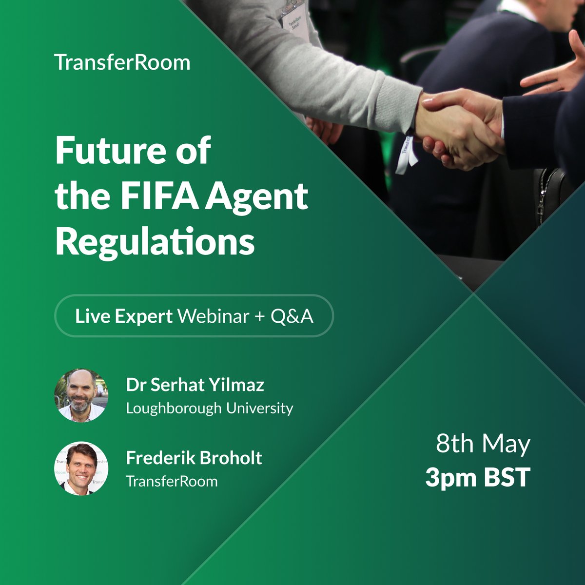 More big changes to come for the FIFA Football Agent Regulations? Get everything you need to know. 👇

Join our live Q&amp;A with expert Dr <a href="/Serhat_yilmaz/">Dr Serhat Yilmaz</a> on the future of FFAR and get your questions answered.

🗓 8 May
⏱ 3pm BST

✍ Register here.

transferroom.co/4aZJaZX