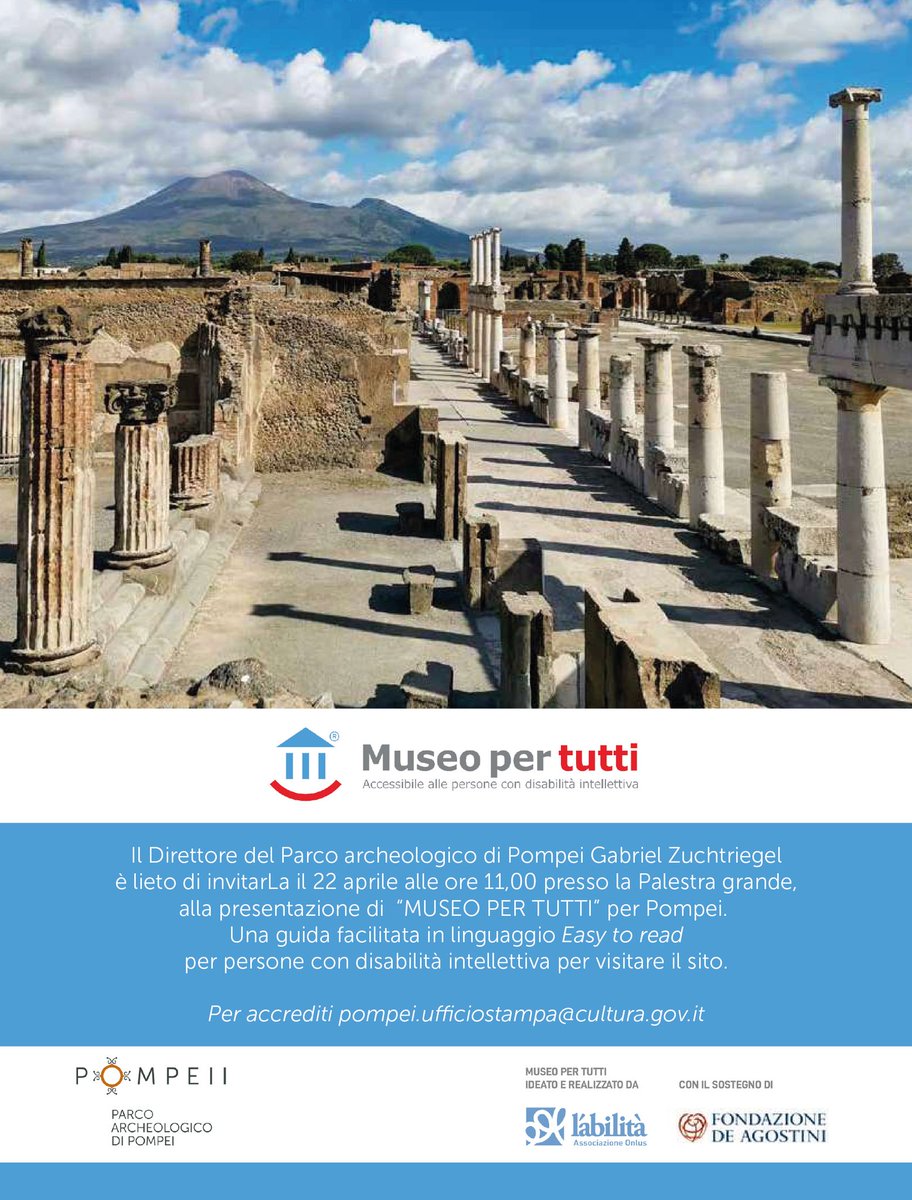 Sono stato invitato il 22 Aprile a partecipare alla presentazione di “MUSEO PER TUTTI” per Pompei. Purtroppo per motivi di salute e anche organizzativi non potrò partecipare....⬇️⬇️⬇️ facebook.com/share/p/zsZrGn… @pompeii_sites #Pompei #inclusione #accessibilità