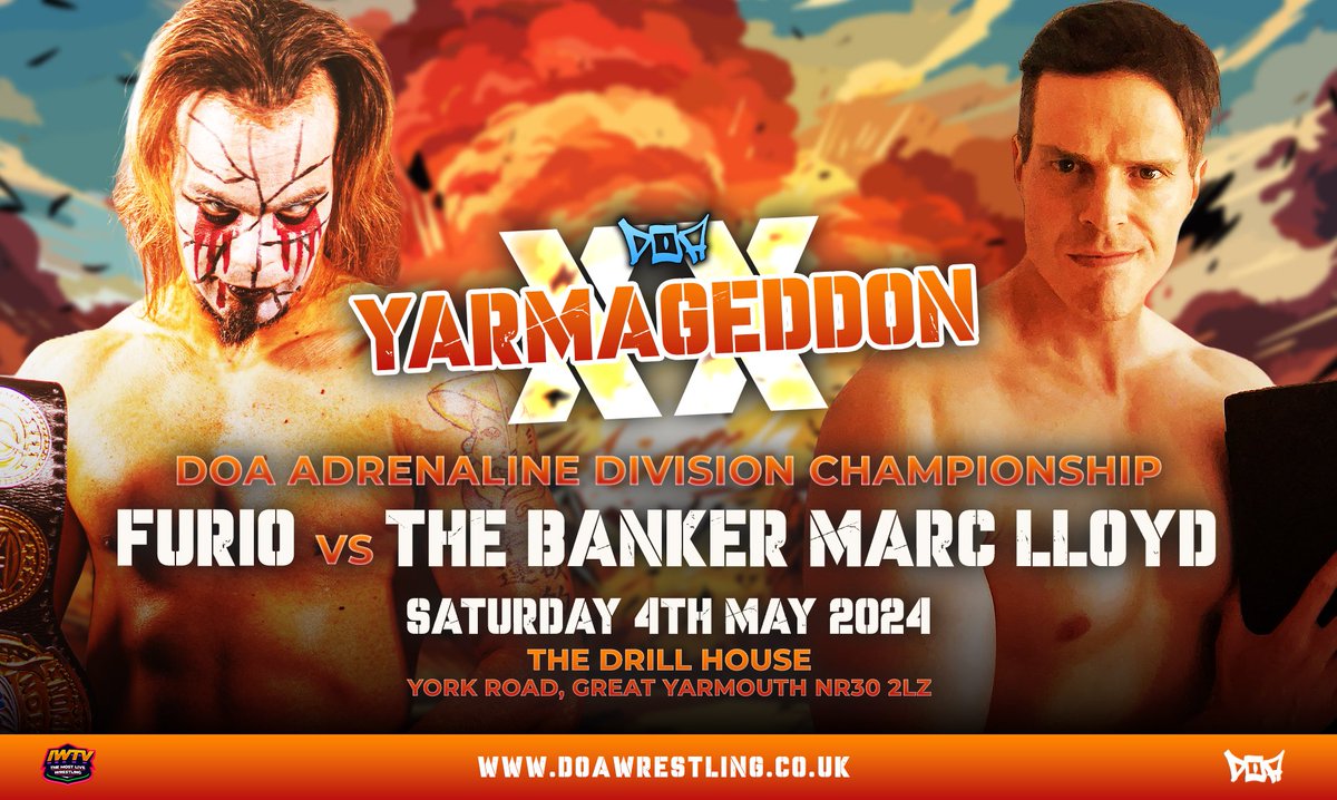 DOAWRESTLINGUK's tweet photo. 💥In a first time ever singles match, the current DOA Adrenaline Division Champion Furio will defend the gold against former champion and former Adrenaline Cup winner The Banker Marc Lloyd!

🎟️TICKETS AVAILABLE NOW 
https://t.co/nm6EnFNDCr

#DOAonIWTV https://t.co/4IT6IKQ8Ns
