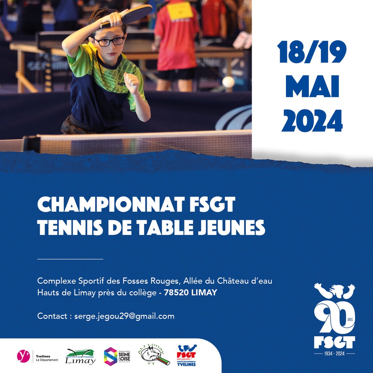 La #FSGT a le plaisir de vous annoncer la tenue du championnat de #tennisdetable jeunes 2024
Celui-ci aura lieu le 18 et 19 mai 2024 dans la Ville de @VilledeLimay  (@Les_Yvelines )
Nous vous attendons nombreux pour ce championnat.
Toutes les infos : fsgt.org/2024/04/17/ten…