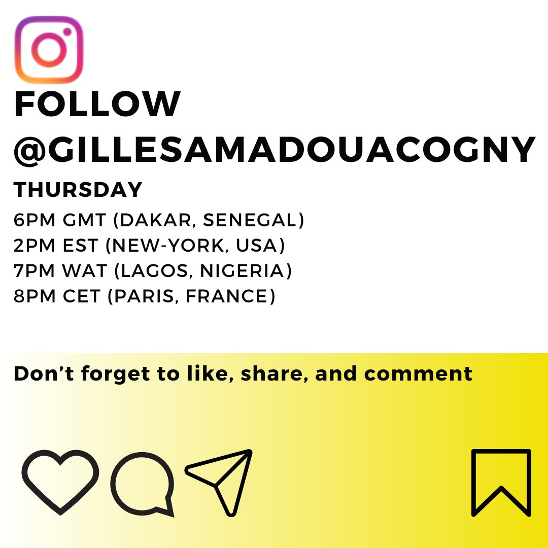 Join us today with Casthelie LEGRE on Instagram @gillesamadouacogny with Nadia Mensah Acogny at 2pm EST (NY-MIAMI time), 6pm GMT (Dakar-London time), 7pm WAT &amp; CET (Lagos-Paris time)!  Join us to hear more about her brand, Nadrelie, of health and well being products.