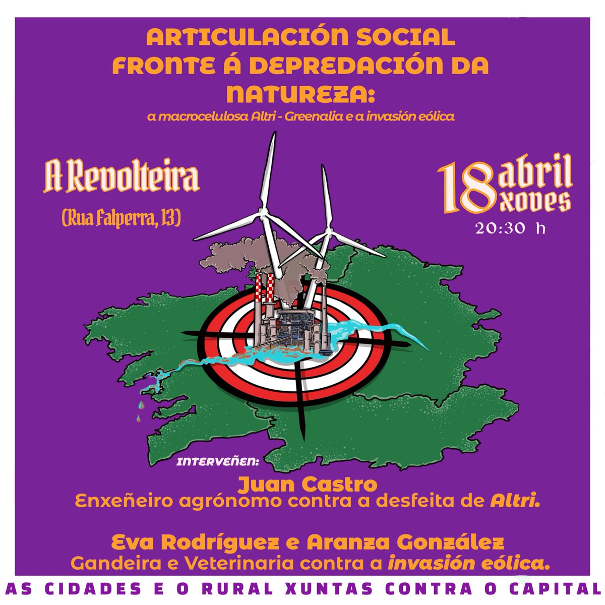 foipolovento's tweet photo. ✊🏾🌍HOXE polo serán achégate a falar sobre ARTICULACIÓN SOCIAL FRONTE Á DEPREDACIÓN DA NATUREZA no CS #ARevolteira de #ACORUÑA
🌱🐄 Con Juan Castro, enxeñeiro agrónomo contra a desfeita de #Altri e Eva Rodríguez (gandeira) e Aranza González (veterinaria) contra a #InvasiónEólica https://t.co/omnGAiSH7d