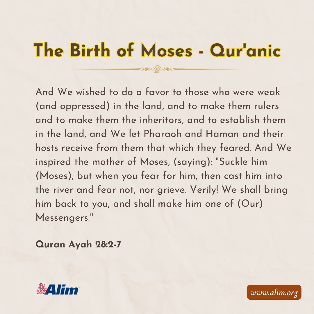 The Birth of Moses - Qur'anic

alim.org/history/prophe…

Let's reflect on the divine plan and mercy of Allah in the story of Prophet Moses (AS).

#ProphetMoses #QuranicWisdom #DivinePlan #AllahsMercy #ProphetStories #IslamicHistory #AlimOrg #QuranicVerses #ReflectOnQuran