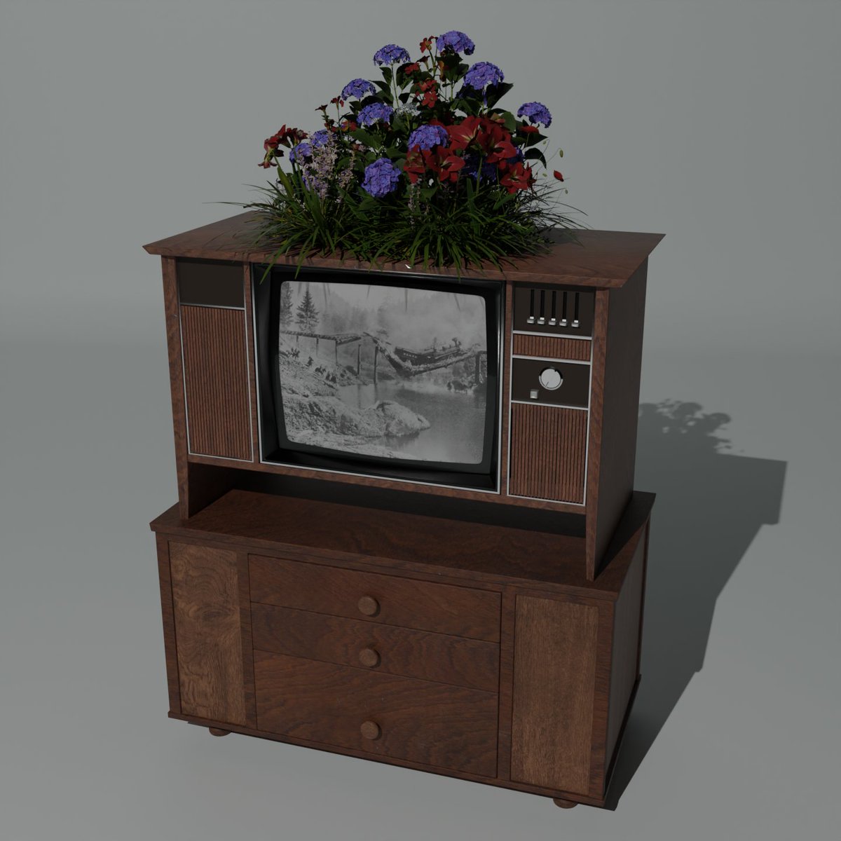 Not 100% complete yet but can anyone name the movie on the TV?
Hint: It's by far the funniest silent film I have ever seen.

#b3d #blender #indiegame #dorothy
