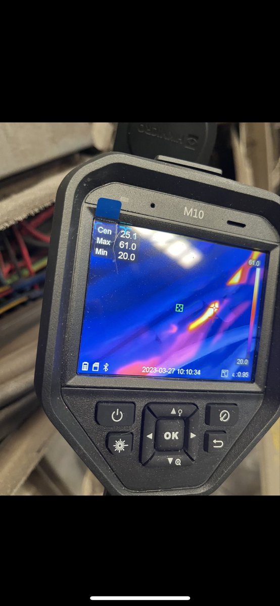 EastElectrical's tweet photo. On this day 2023 during an inspection we located a degrading cable joint in a trunking run using thermal imaging. 120A supply to an industrial plant preventing a nasty situation #thermalimage #electrical #fault #heat #thermography #inspection #EICR #safety #OnThisDay https://t.co/DAJAFY1ZPb