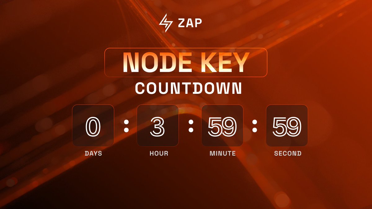 Zap_Chain's tweet photo. Final countdown!

In less than 4 hours, the #ZAP Node Key Tier 1 Public Sale will begin. Get your wallets ready with $BTC &amp; $ETH 

Be the first to get one of the 1,987 keys at an exclusive Tier 1 price, starting from 0,0265 ETH.

🕒13:00 UTC, 18 Apr

Stay tuned &amp; be ready! https://t.co/WSwT3PqKbE
