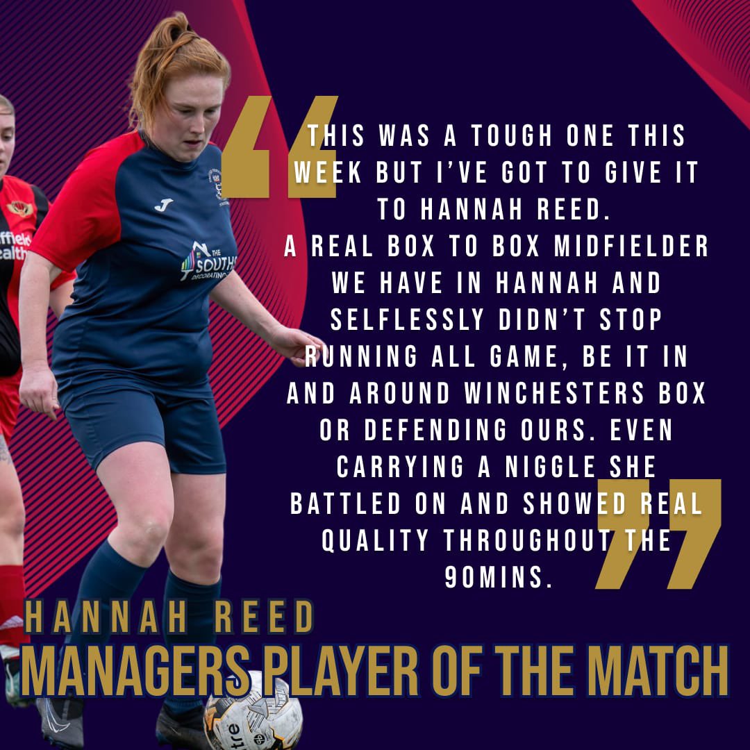 Sunday saw hannah Reed pick up managements POTM.
A lot of stand out performances but hannah just edged it for us. Well done <a href="/hannahhreed/">Hannah Reed</a> 🤝🏽🙋🏽‍♀️⚽️

#playerofthegame #football #womensfootball #welldone