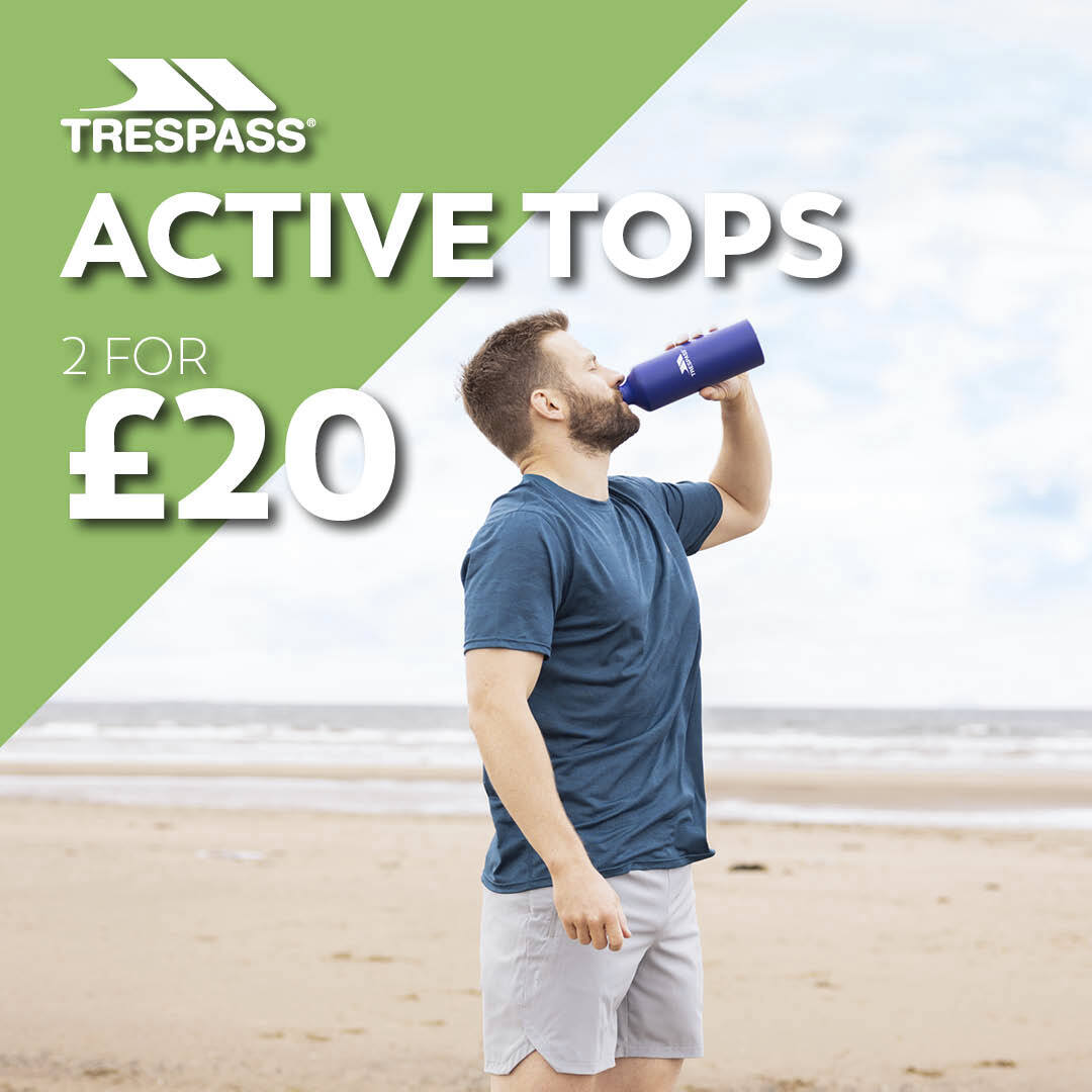 2 for £20* Active Tops Introducing Trespass’ latest Active collection for Spring. Elevate your workout game with their performance driven active tops designed for the gym, cycling and all your outdoor adventures. *Selected styles only.Offer valid instore now.Valid until end June.