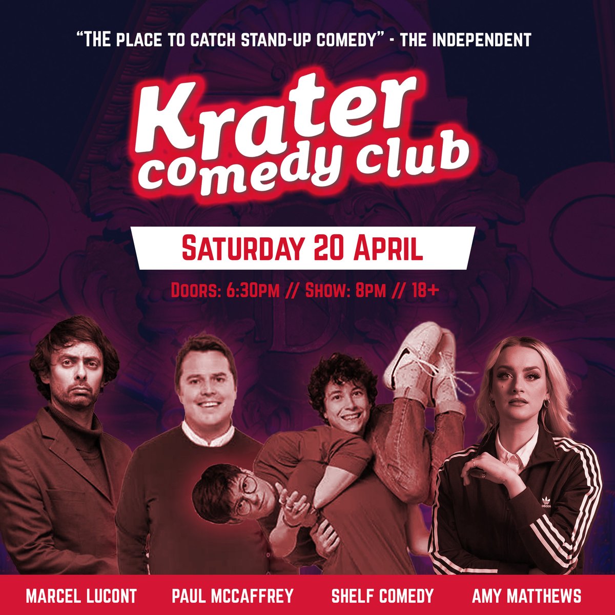 This Saturday at Krater Comedy Club, we'll be joined by the brilliant @MarcelLucont, @paulmccaffreys, @shelfcomedy & MC @AmyFMatthews! 'THE place to catch stand-up comedy' - @Independent 🎟️ Tickets available now 👇 komediabath.co.uk/krater-comedy-…