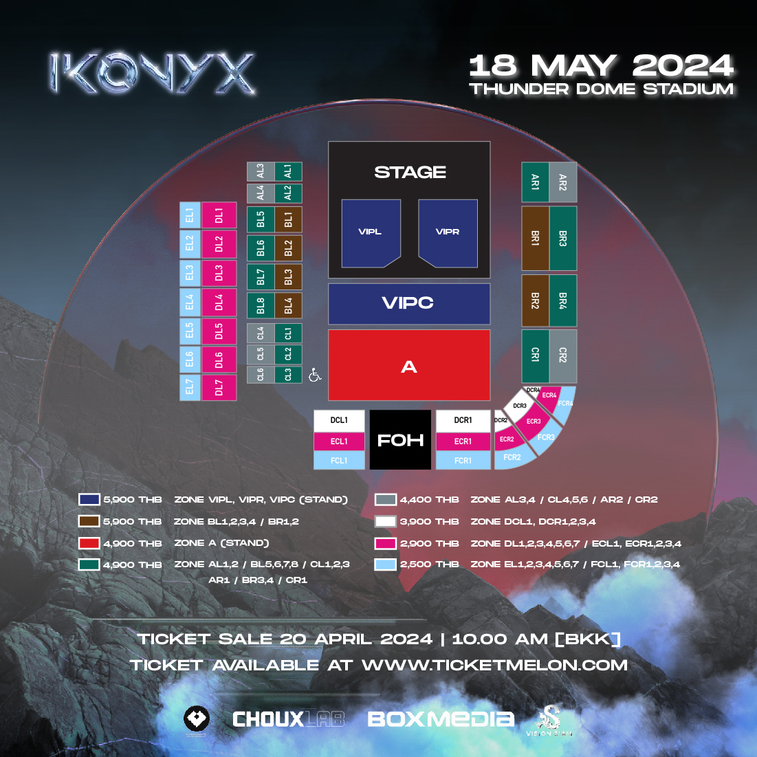 ikonyx_live's tweet photo. ใกล้จะถึงวันขายบัตรอย่างเป็นทางการแล้ว กับงาน IKONYX CONCERT 🥳✨

วันนี้มาอัพเดทผัง และราคาของบัตรกันอีกรอบ ให้ทุกคนได้เตรียมตัวกดบัตรกัน 📢
ราคาบัตร 5,900 (บัตรยืน Zone VIP L, R และ VIP C / บัตรนั่ง Zone BL1,2,3,4 และ BR1,2) 4,900 (บัตรยืน Zone A / บัตรนั่ง Zone AL 1,2 / BL 5,6,7,8 / CL 1,2,3 / AR1 / BR 3,4 / CR1) 4,400 / 3,900 / 2,900 และ 2,500 บาท​​​​ 

ใครพร้อมกดบัตรวันเสาร์นี้แล้วบ้าง?? 💥💸   

It's almost the official ticket sales day for IKONYX CONCERT 🥳✨ 
​
Updating the seating plan and ticket prices today, so everyone can get ready to buy tickets 📢
Ticket prices: 5,900 Baht (Standing VIP Zone L, R and VIP C / Seating Zone BL1,2,3,4 และ BR1,2) 4,900 Baht (Standing Zone A / Seating Zone  AL 1,2 / BL 5,6,7,8 / CL 1,2,3 / AR1 / BR 3,4 / CR1) 4,400 / 3,900 / 2,900 and 2,500 Baht 

Who's ready to buy tickets this Saturday? 💥💸

📍Official ticket sales start: April 20th, from 10:00 AM onwards
📍Ticket sales channel: Available on  https://t.co/ydloxeOi4N    
For more details, follow:
FB: https://t.co/RAfrjt4Ymi
IG: https://t.co/4OokHj8VnA
X: https://t.co/o4Xyb0206V 

#IkonyxConcert #IkonyxBKK2024 #Ikonyx2024  
#น้าบอกแล้วว่าทำถึง