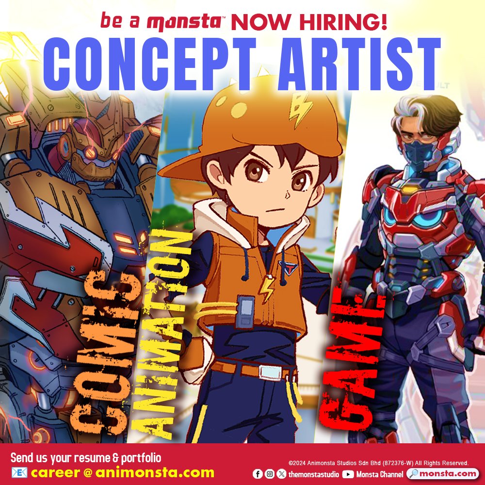 📢 CALLING ALL TALENTED CONCEPT ARTISTS! 🌟 • Are you skilled at designing characters, mechas, aliens, and environments that make kids go 'WOW'? We need your creativity to help elevate our shows to the global stage! 🌏✨ Join us at #MONSTA and bring your ideas to life! 📧…