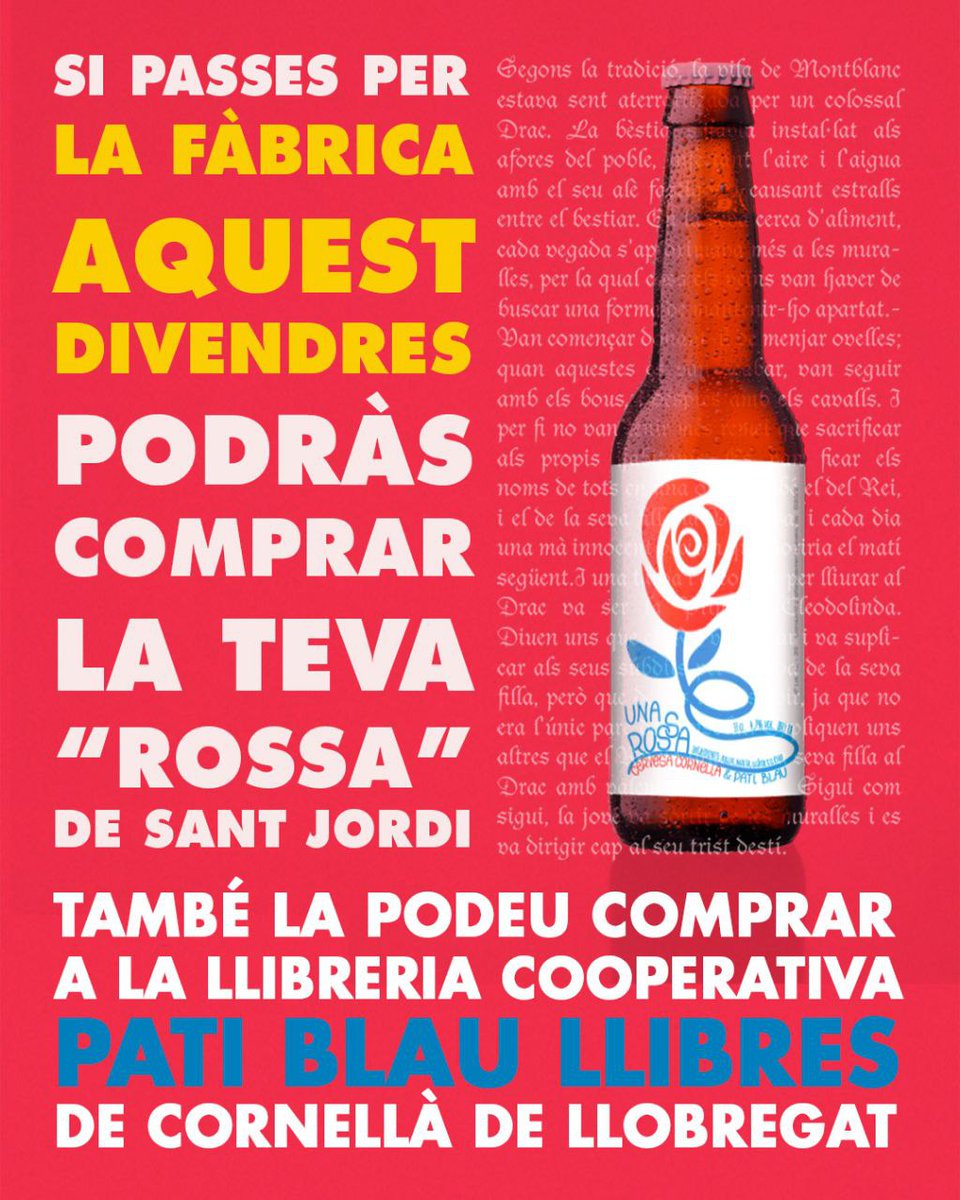 cervesacornelia's tweet photo. La "rossa" de Sant Jordi. També la podreu trobar a @patiblaullibres #beulocal #compraproximitat https://t.co/pgJMaMtmy0