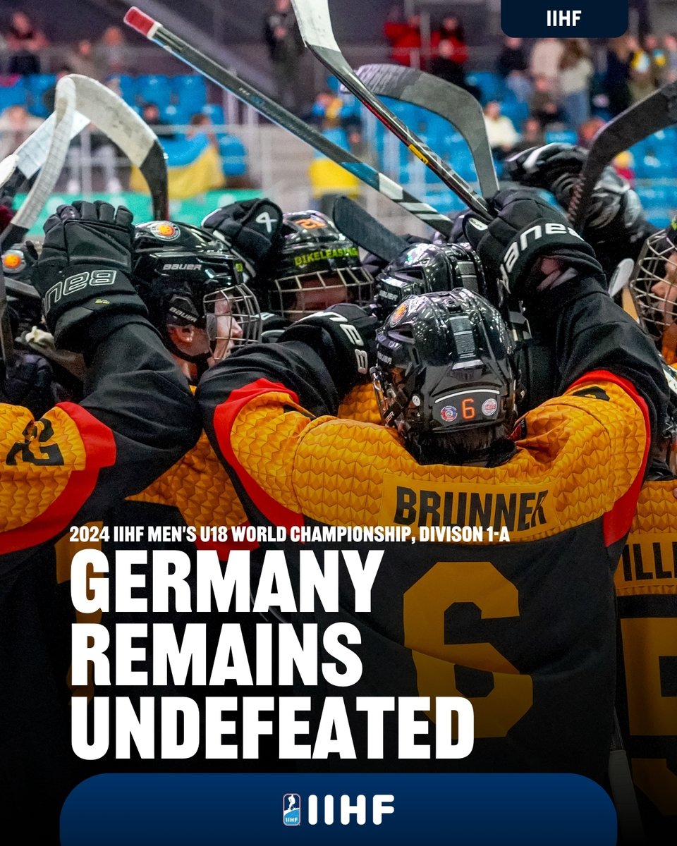 Germany remains the only undefeated team after huge OT win over Ukraine at the 2024 #U18MensWorlds Division 1A.🇩🇪💪 @deb_teams Read full Day 3 recap ⤵️ iihf.com/en/events/2024…