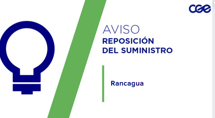 CGE_Clientes's tweet photo. Informamos a nuestros clientes de la comuna de #Rancagua, la normalización del servicio. Verifica tus automáticos, si continúas sin energía, comunícate con tu número de cliente a nuestros distintos canales de atención 📲 y te ayudaremos a solucionar el problema. https://t.co/EBxGavIisI