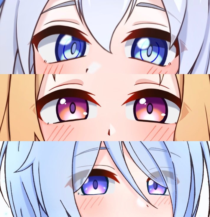 shenhe (genshin impact) looking at viewer blush blue eyes multiple girls white background hair between eyes 2girls  illustration images