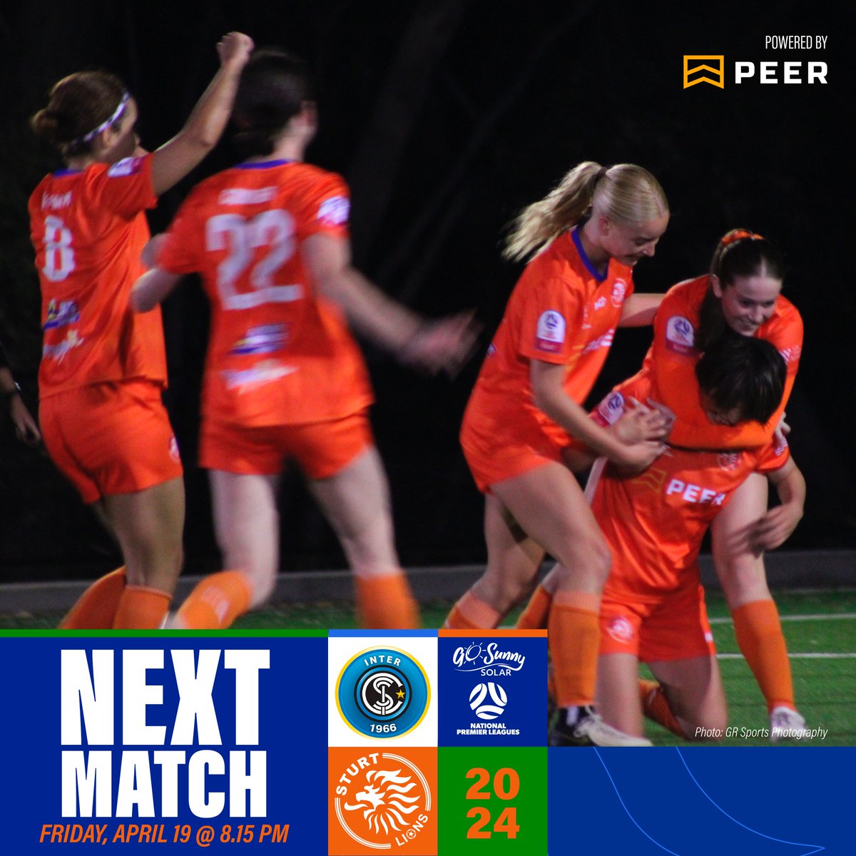 Our WNPL team heads to ServiceFM Stadium to take on Salisbury Inter in Round 5 of the Go Sunny Solar WNPL, Friday 19 April @ 8.15 pm! Our WNPL Reserves kick off at 6.15 pm. Come along and show your support!

🆚 Salisbury Inter
🕕 8.15 pm
🏟️ ServiceFM Stadium

Go Lions!

🧡💙🦁⚽️