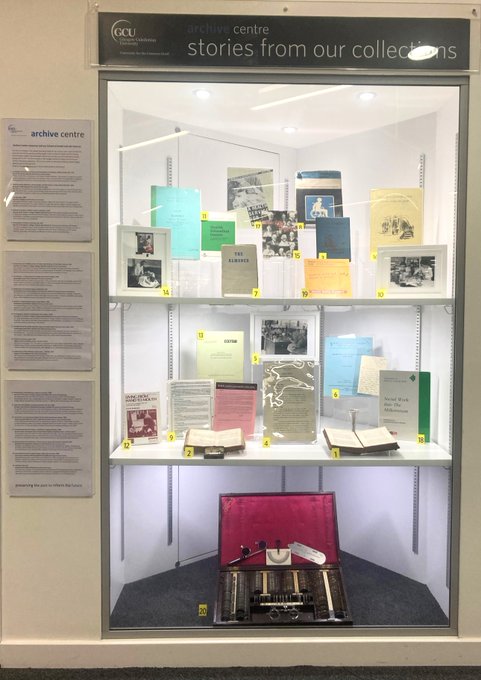 Our current display features historical resources dating back to 1764 from across our collections that relate to courses currently taught in GCU's School of Health and Life Sciences @GCUSHLS #HealthArchives #Archive30