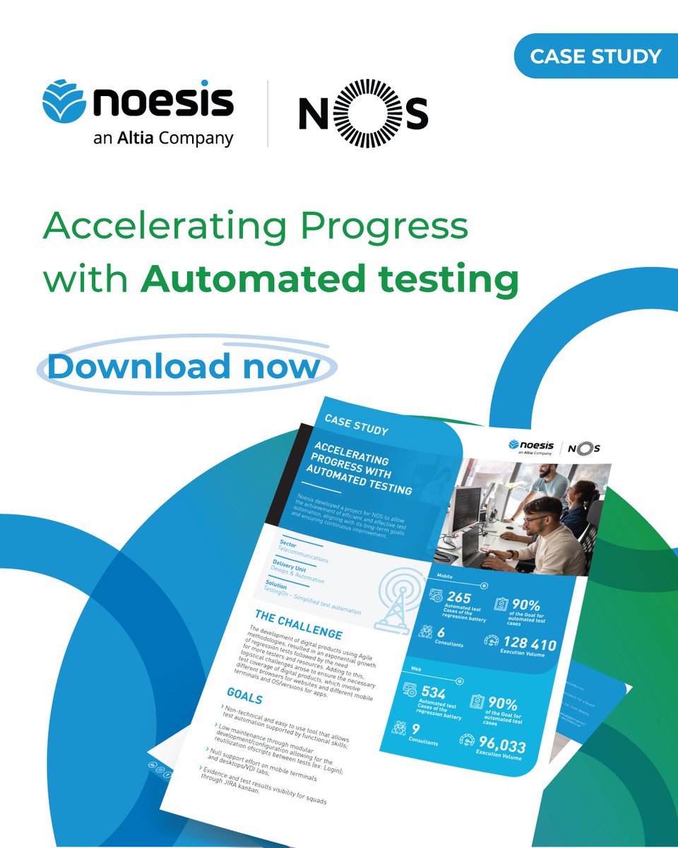 Noesis is excited to reveal a true success story! 🌟 Discover how our practical solution transformed test automation at NOS, perfectly aligning with your continuous improvement goals! Download now: bit.ly/3JpNdDm
