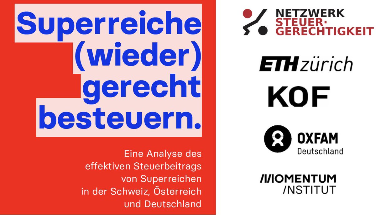 Typische Multimillionäre zahlen in 🇩🇪 und 🇦🇹 nur bis zu 30% Steuern auf ihr Einkommen und das inkl. Unternehmensteuern. Konkrete Beispiel-Milliardäre sogar nur 26%. Das zeigt unsere vergleichende Studie in den drei Ländern mit @mom_inst, @ETH und @Oxfam_DE. 🧵 (1/5)