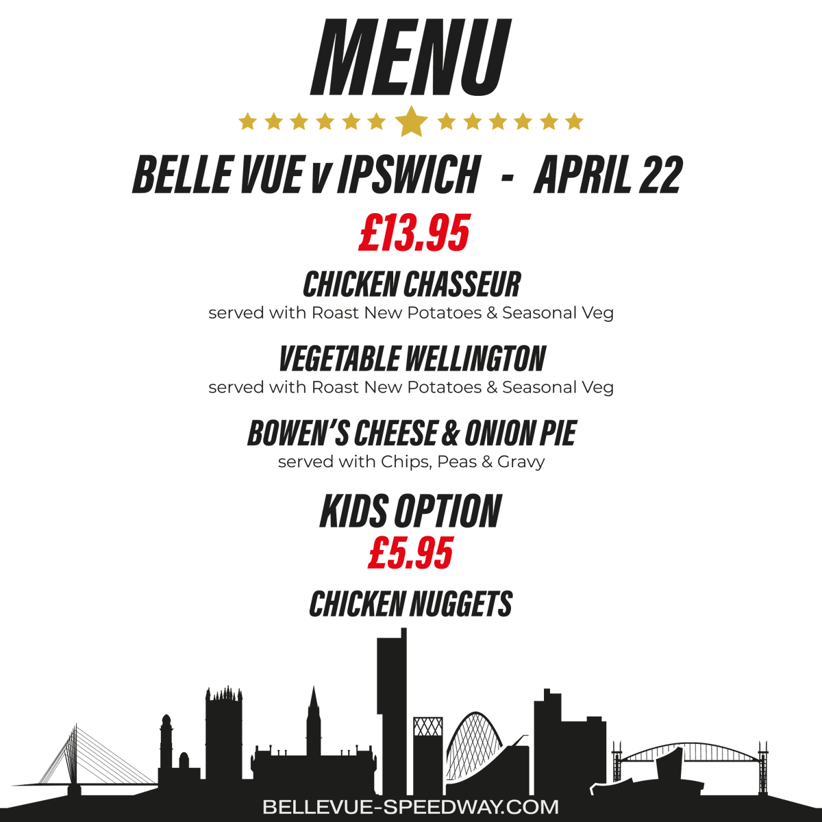 😋 This week's menu looks deeeeelish! Join us in the Peter Craven Suite from 6:00pm before our match against Ipswich and enjoy: ▪️ Table & Bar Service ▪️ Exclusive Race Night Lanyard ▪️ Pre-Meeting Interviews 🍝 Book Now: t.ly/OXwdq #BELIPS #FeelTheBuzz ♣️