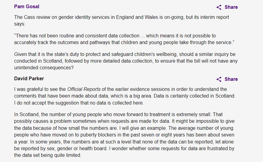 MhairiHunter's tweet image. I learned that puberty blockers were not routinely prescribed &amp;amp; were considered an experimental treatment. This was confirmed to MSPs in evidence to the committee considering GRR legislation. On average just seven young people progressed to puberty blockers per year.