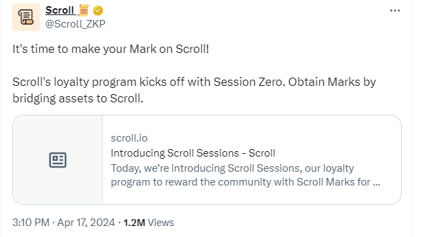 SatoshiSisters_'s tweet photo. Satoshi Sisters are not only creating content and conducting researches, but they also take action! That’s why we want to share with you some crypto moves in the market that can skyrocket 🚀🚀 your portfolio! 💰💰

As we know from the past, Airdrops 🪂 are one of the most favored ways to earn money 💸 from the crypto market. We've seen people make a fortune from farming protocols like Arbitrum, Optimism, Wormhole, Starknet, etc. 🤑💵

That's why we are going to share with you some airdrop actions on different protocols!

Some of you know that crypto enthusiasts are making thousands of swaps, 🌉 bridges, and engagements on different platforms, but is this enough to get an airdrop?

Let's take a look at Scroll – the layer 2 blockchain, which shared information about their new campaign called "Scroll seasons" https://t.co/iAAmIORbIY

The team also informed us that wallets that made the bridge before will be qualified for marks for this season. This is good news for those who farmed Scroll previously.

To get these "Marks," we must bridge our assets from Ethereum mainnet to Scroll (bridge wstETH or ETH).

1. Go to https://t.co/l2MoK1tElE
2. Connect your wallet to the site
3. We must switch our wallet to Ethereum mainnet
4. Now, enter how many $ETH or $wstETH you want to bridge and click “deposit funds”
5. Wait about 15minutes to get your asset on Scroll
6. Go to https://t.co/8akaWzCUZC 
and bridge $STONE using LayerZero technology 

In the information we get from the team, they mention , that we can bridge just ONE of those assets to get Marks - we dont need to make 3 diferent bridges !

Like you see, this bridge is not so cheep like a third party bridges – for example Orbiter or https://t.co/AsWPE6mX52 , but if you want to get those marks, you need to do that.
 
We also wait for the UI that will show us , how many marks we have for out season campaign.

Scroll, on their announcement informed us that : “Scroll Marks will also be provided to Scroll community members who have been with us from the very beginning. We will allocate Marks retroactively to members who have deployed assets on Scroll since October 10th 2023, the date of the Scroll Mainnet genesis block.”
 
Remember, this is “SEASON ZERO” , so there will be much more to do on Scroll in the near future.
Stay safe and always DYOR ! 

If You like our content plz Follow us , subscribe our YT channel and tag your 3 friends that are airdrop freaks !