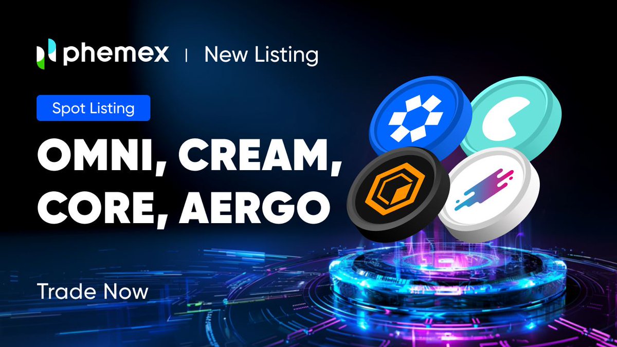#Phemex is listing $OMNI, $CREAM, $CORE, $AERGO as new spot trading pairs that all USDT-margined on April 17, 2024

All Details 🔽
phemex.com/announcements/…

#PhemexListing #SpotListing