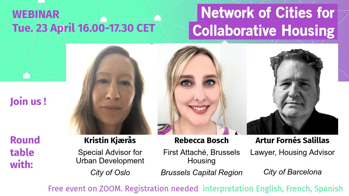 NETCOproject's tweet photo. Last days to register for the NETCO webinar:
✍️https://t.co/7nua7tg56X
🔹Barcelona: @FornesArtur
🔹Oslo: Kristin Kjaeras (@Edithandspace)
🔹Brussels: Rebecca Bosch
🏘️ They will share their cities' experience of sustainable #collaborativehousing https://t.co/OQLQsp7K7r