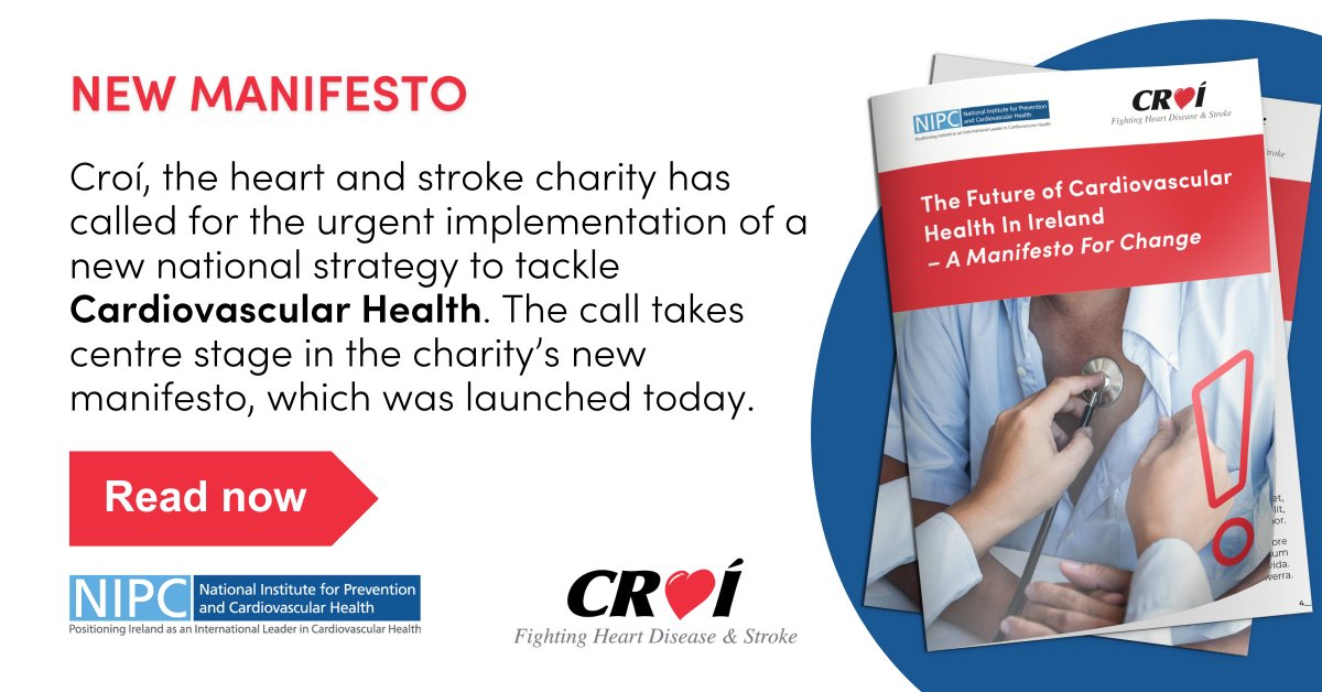 Croí has called for the urgent implementation of a new national strategy to tackle #CardiovascularHealth. 📢 The call takes centre stage in the charity’s new #ManifestoForChange, which was launched today. 🚀 Please visit croi.ie/mainfesto to view the full document.