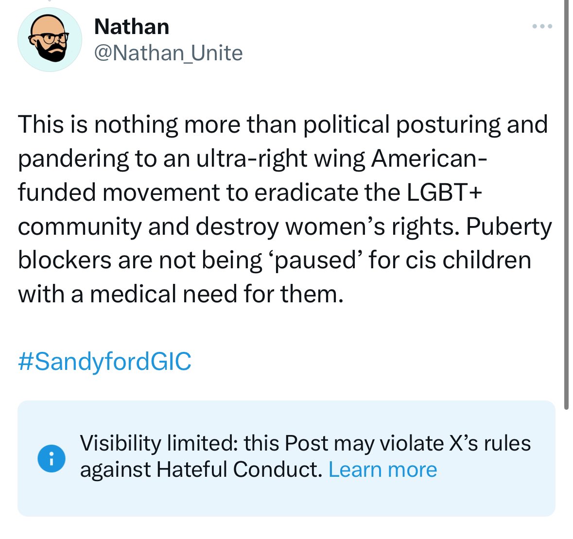 Nathan_Unite's tweet image. Of course Twitter is hiding criticism of attacks on trans people. 

#SandyfordGIC
#TransRightsAreHumanRights