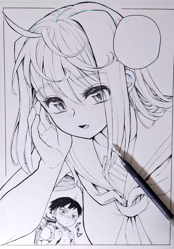 少年とお姉さんのペン入れ 