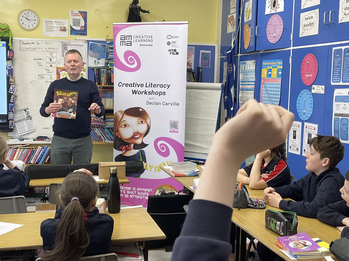 downpatrickps's tweet photo. @AmmACentre @intofilm_ni  P7 enjoying a creative literacy workshop with Declan Carvillie this morning. Lots of fun and creativity. https://t.co/qm1eS1VSdq