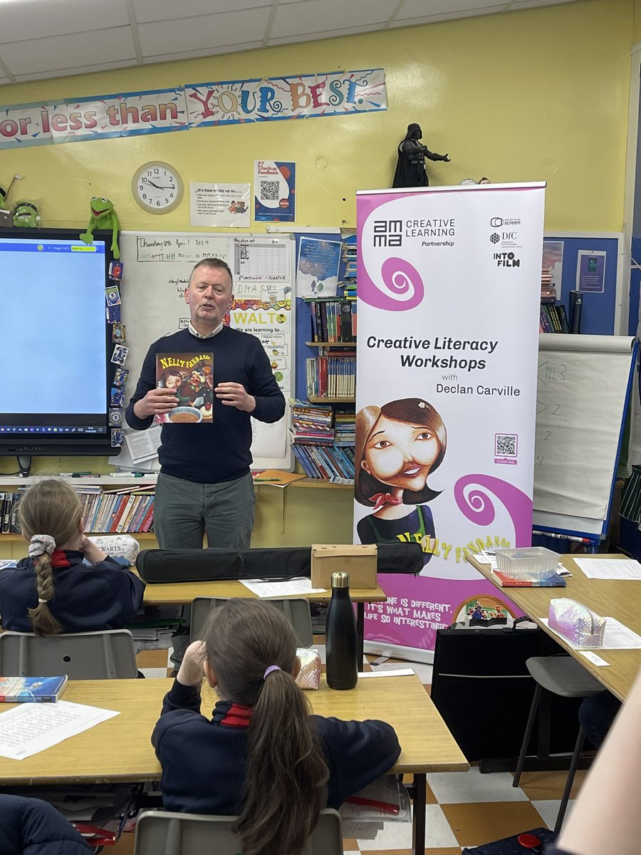 downpatrickps's tweet photo. @AmmACentre @intofilm_ni  P7 enjoying a creative literacy workshop with Declan Carvillie this morning. Lots of fun and creativity. https://t.co/qm1eS1VSdq