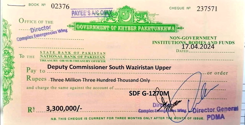Upon directions of @KPChiefMinister compensation cheque of 3 million for Shaheed children in unfortunate landmine blast in Shawwal, issued. @GovernmentKP will always be here to support its citizens in difficult times. @PTIofficial