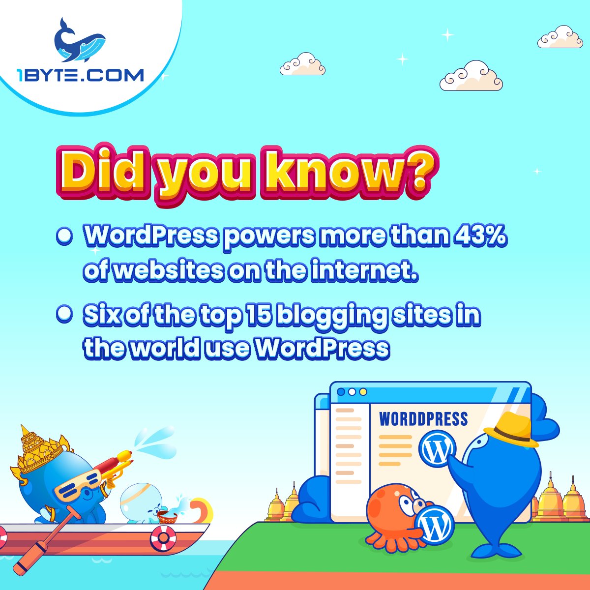 💥WordPress Hosting Empowers an Impressive 43% of All Websites

✅Secure WordPress hosting at an affordable price: 1byte.com/hosting/wordpr…

#1Byte #OneByte #CloudServer #WebHosting #SMS #Domains #AWS #Cambodia #SharedHosting #KhmerNewYear