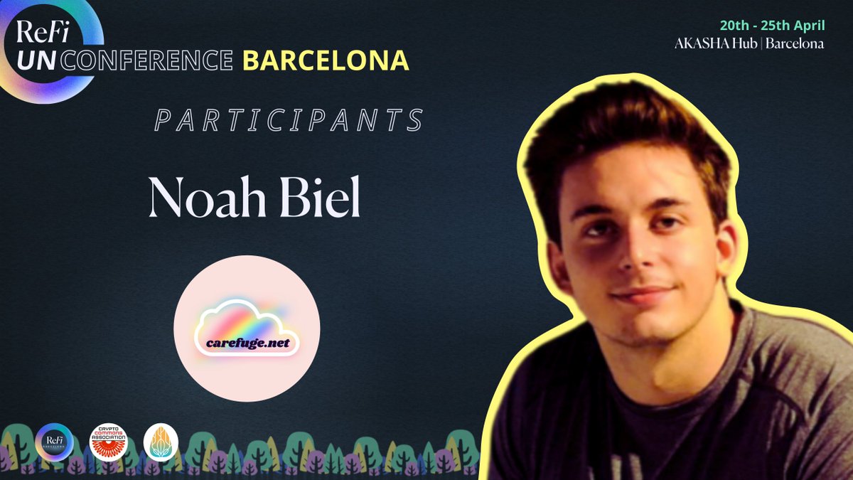 The next speaker is Noah Biel, co-founder of https://t.co/X04hnhvyjQ and  Diverses Youth Collective! Carefuge offers to ReFi Unconference Barcelona  2024 participants, partners and speakers a free annual subscription worth  €120 on its