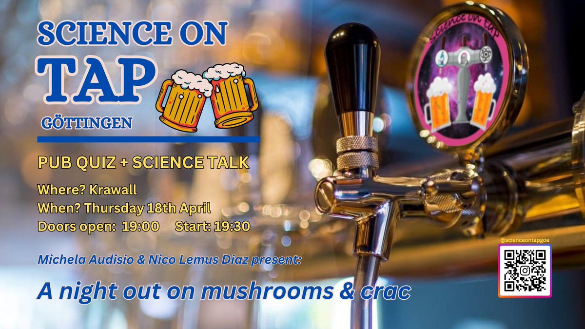 Find out more about research across the Göttingen Campus at *Science on Tap Göttingen* events. There is a pub quiz and science talk event tonight (Thu 18 April). Researchers share their insights! More info on Insta: ScienceOnTapGö -instagram.com/scienceontapgo…