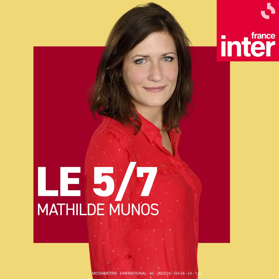 Vous êtes 1 266 000 auditeurs à vous réveiller (tôt) avec @MathildeMunos et toute l'équipe du 5/7 chaque matin.

+ 103 000 auditeurs en un an, large leader à cet horaire.

MERCI ❤ ️#AudiencesMédiamétrie 

Pour la réécoute, c'est par ici ➡ radiofrance.fr/franceinter/po…