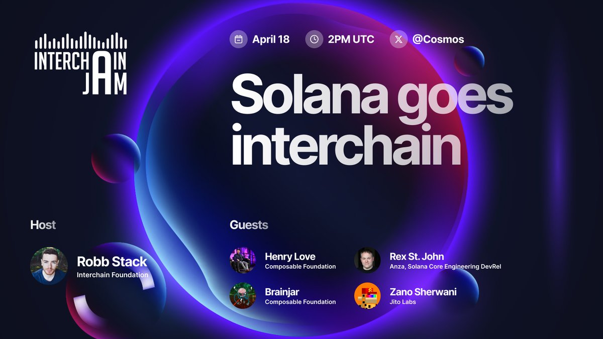 💥 IBC is expanding to Solana, thanks to @ComposableFin!

Composable & Solana contributors, including Jito, the leading liquid staking provider on Solana, will join today's Interchain Jam Space!

Join us to dive into Solana going interchain ⬇️
twitter.com/i/spaces/1zqJV…