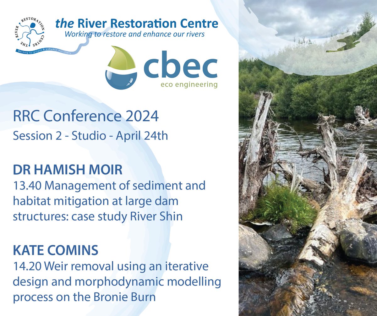 Next week! For more information go here:therrc.co.uk/rrc-annual-con… Come say hello at our stall or see Dr.Hamish Moir or Kate Comins at the below times👇 #RRC2024 #Riverrestoration @The_RRC April 24-26