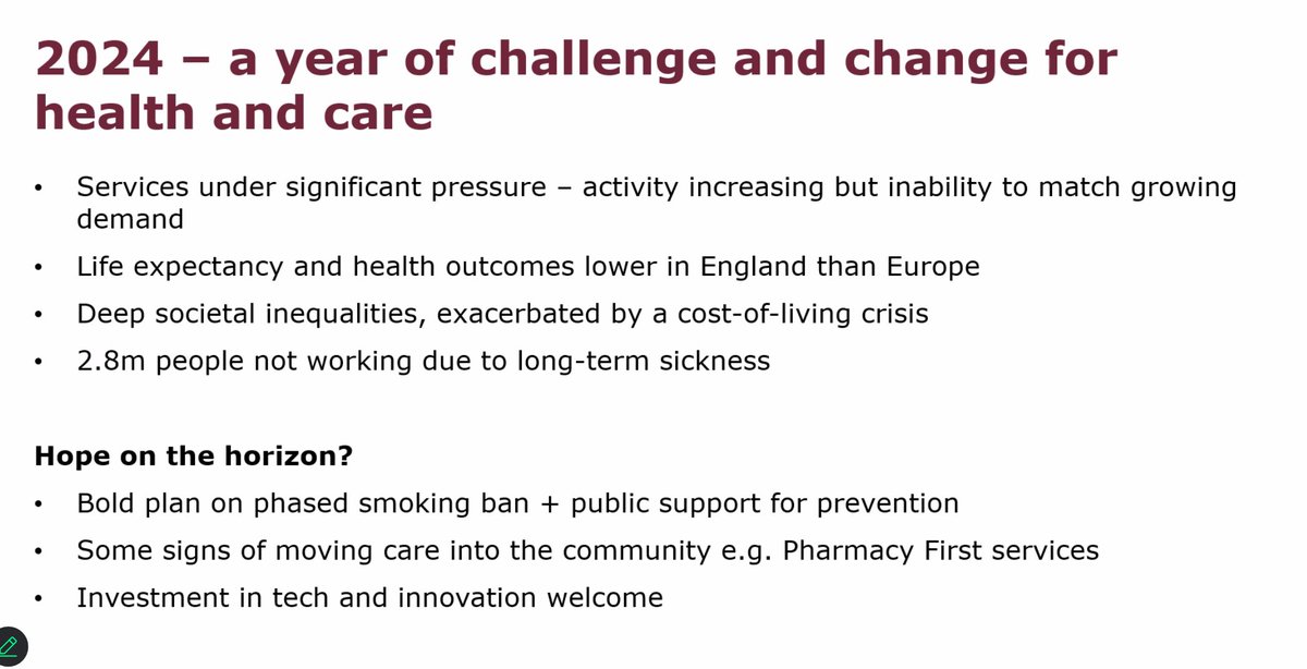 Sarah Woolnough @TheKingsFund describes the health inequalities endemic in the UK, differences of healthy life expectancy in different parts of the UK - a conversation is needed about the future of health system in light of demographic pressures. #CollaborativeNW