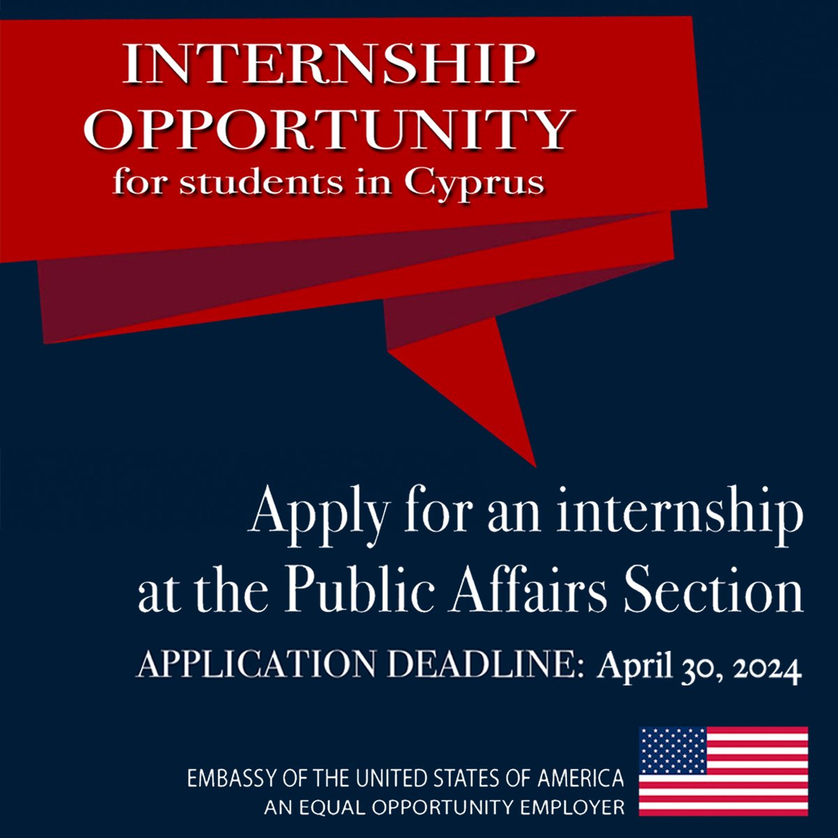 🌟 Internship Opportunity Alert! 🌟 Are you a Cypriot university student eager for a challenging learning experience? The U.S. Embassy Nicosia invites you to apply for an internship in our Public Affairs Section. Gain invaluable insight into foreign affairs in a dynamic work