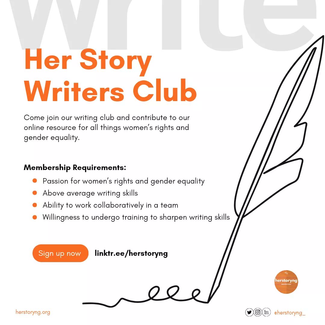 Join our Writing Club as we amplify women's voices and champion gender equality. From thought-provoking articles to inspiring stories, we are building an online resource that celebrates women and their achievements. Sign up here: linktr.ee/herstoryng #HerStoryWriters
